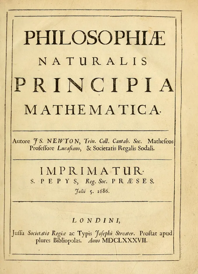 뉴턴의 만유인력에 관한 논문인 자연철학의 수학적 원리(Philosophiae Naturalis Principia)